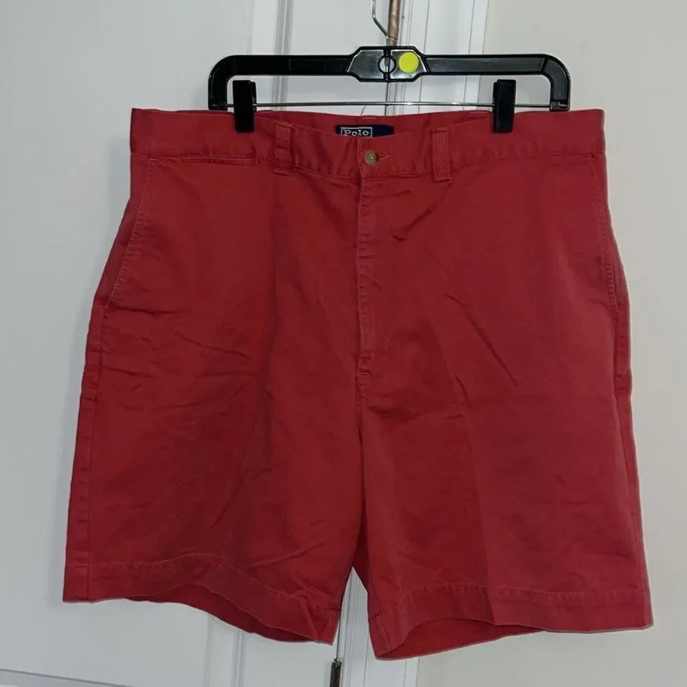 Red Mauve Mens Polo Ralph Lauren Flat Front 8” Bermuda Chino Khaki Shorts 38